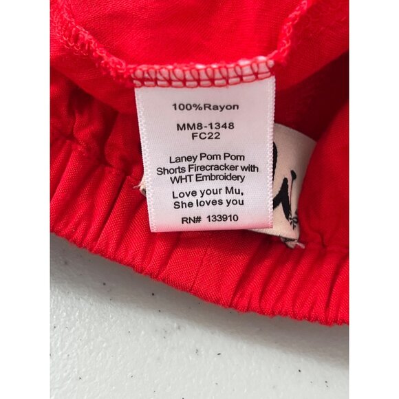 Show Me Your Mumu Laney Pom Pom Shorts Women S Firecracker With White Embroidery - Picture 6 of 8